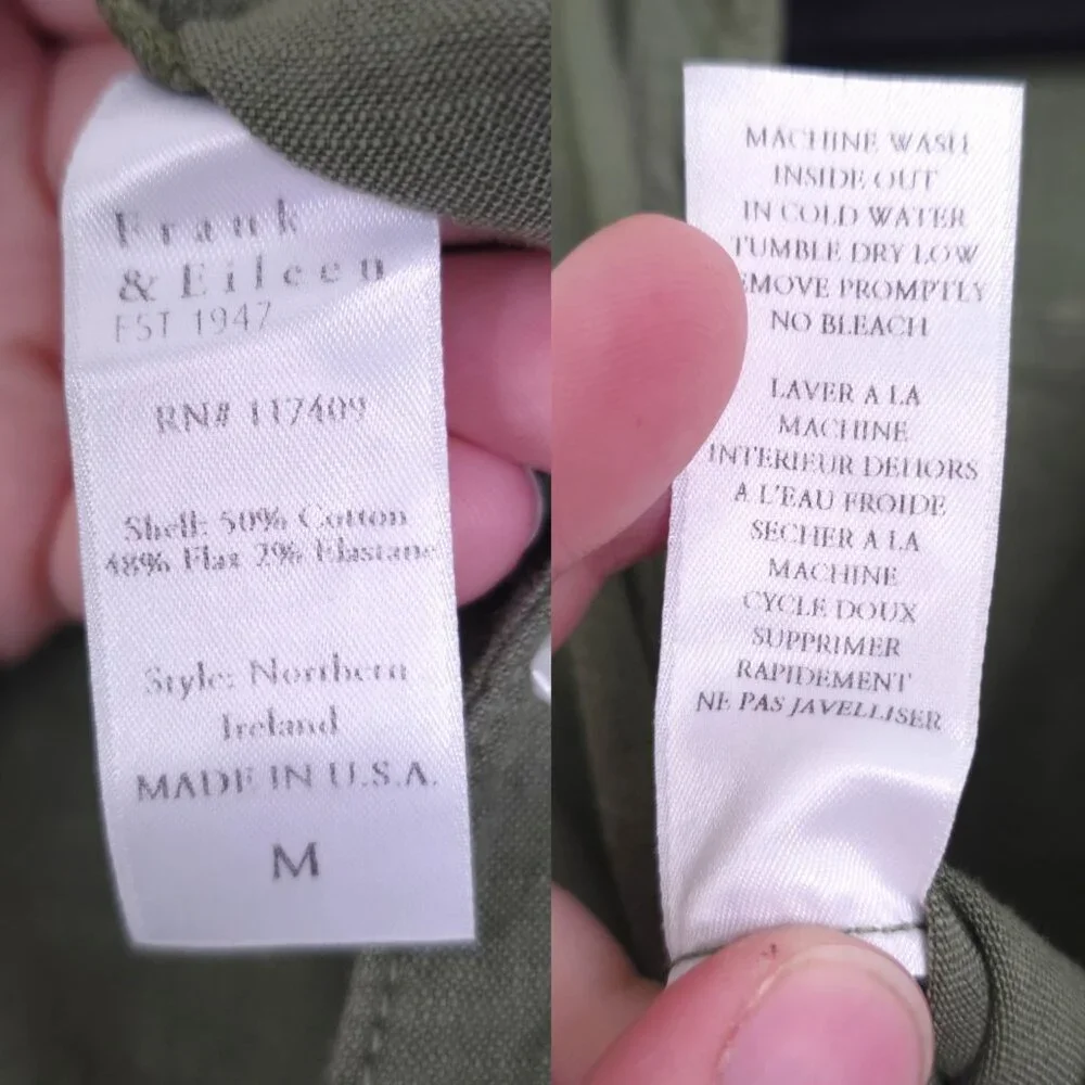 Frank & Eileen Northern Ireland Jumpsuit Army Green Italian Linen‎ Size M